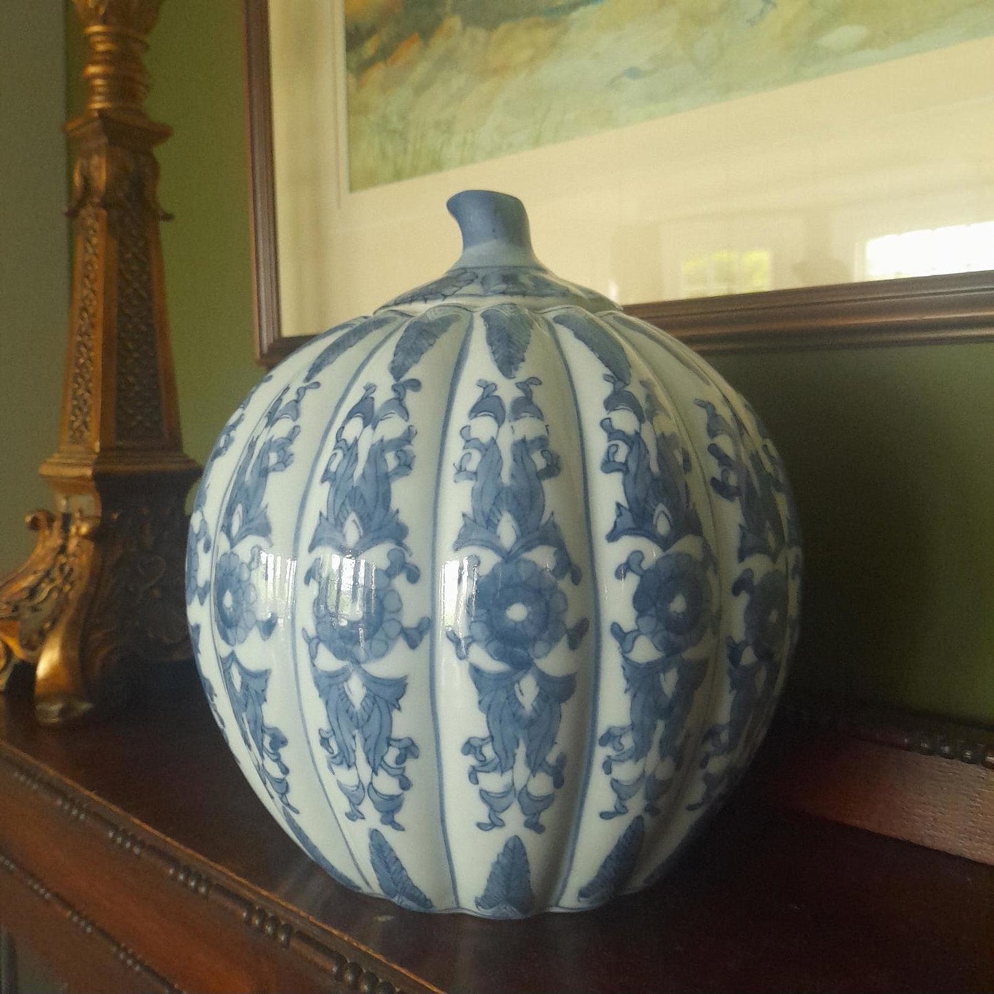 Vintage chinoserie style lidded Pumpkin