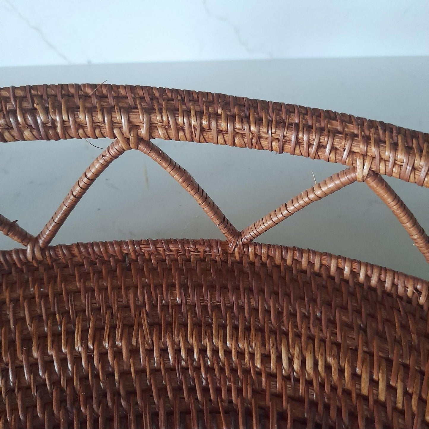 Hand woven wicker oval tray with handles
