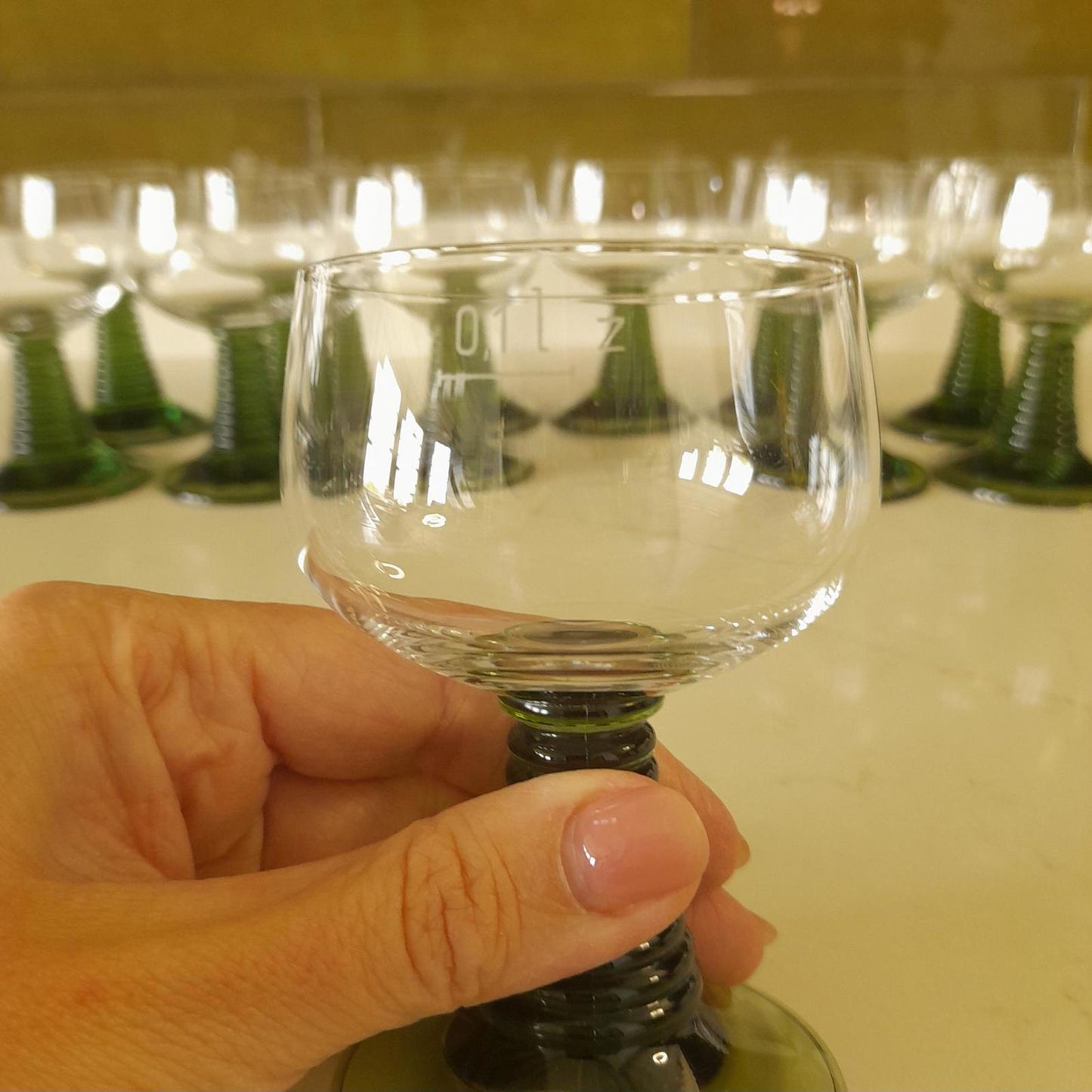 Set of 12 Glas Aus Zwiesel green and clear  0.10L glasses