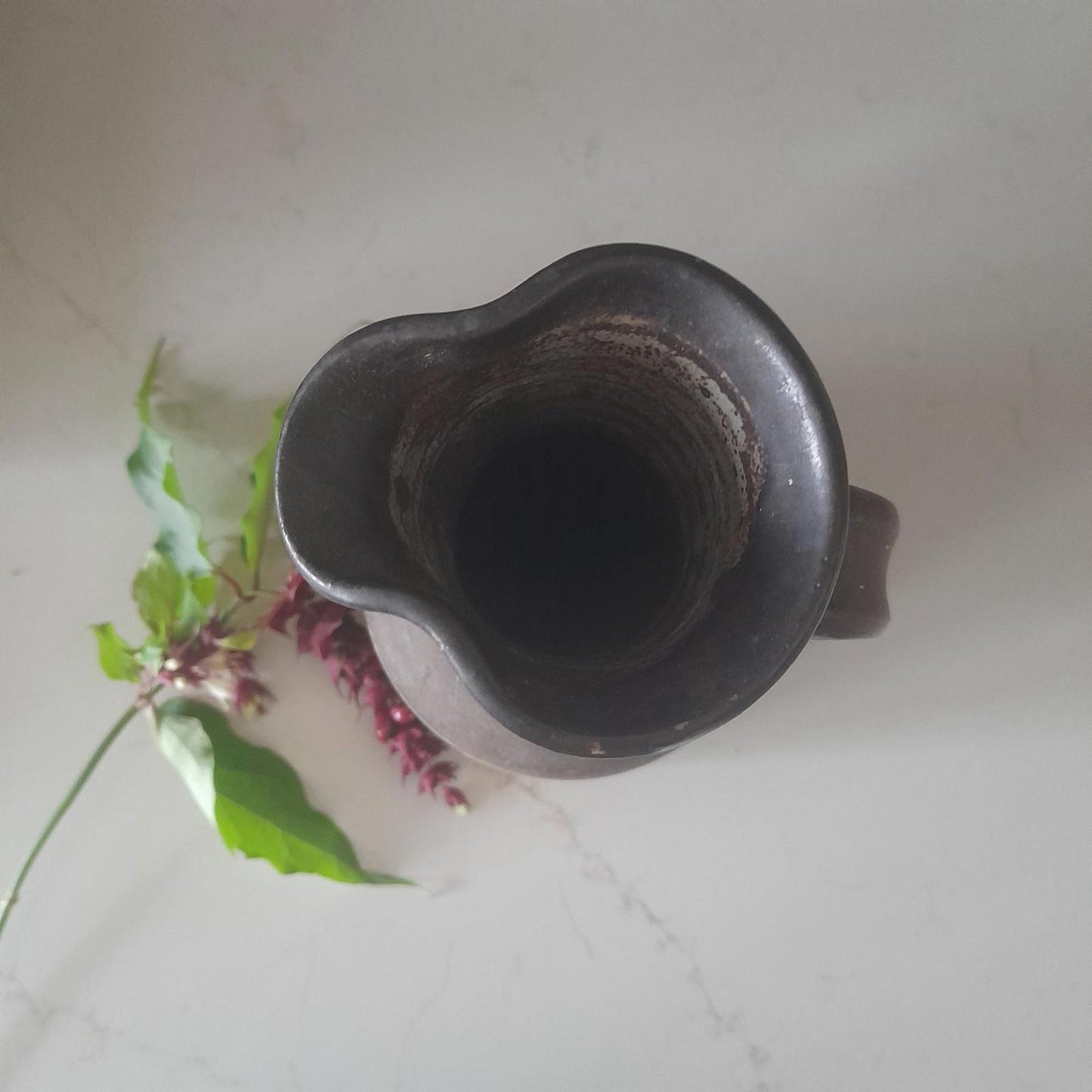 Large two-tone stoneware vase jug with handle