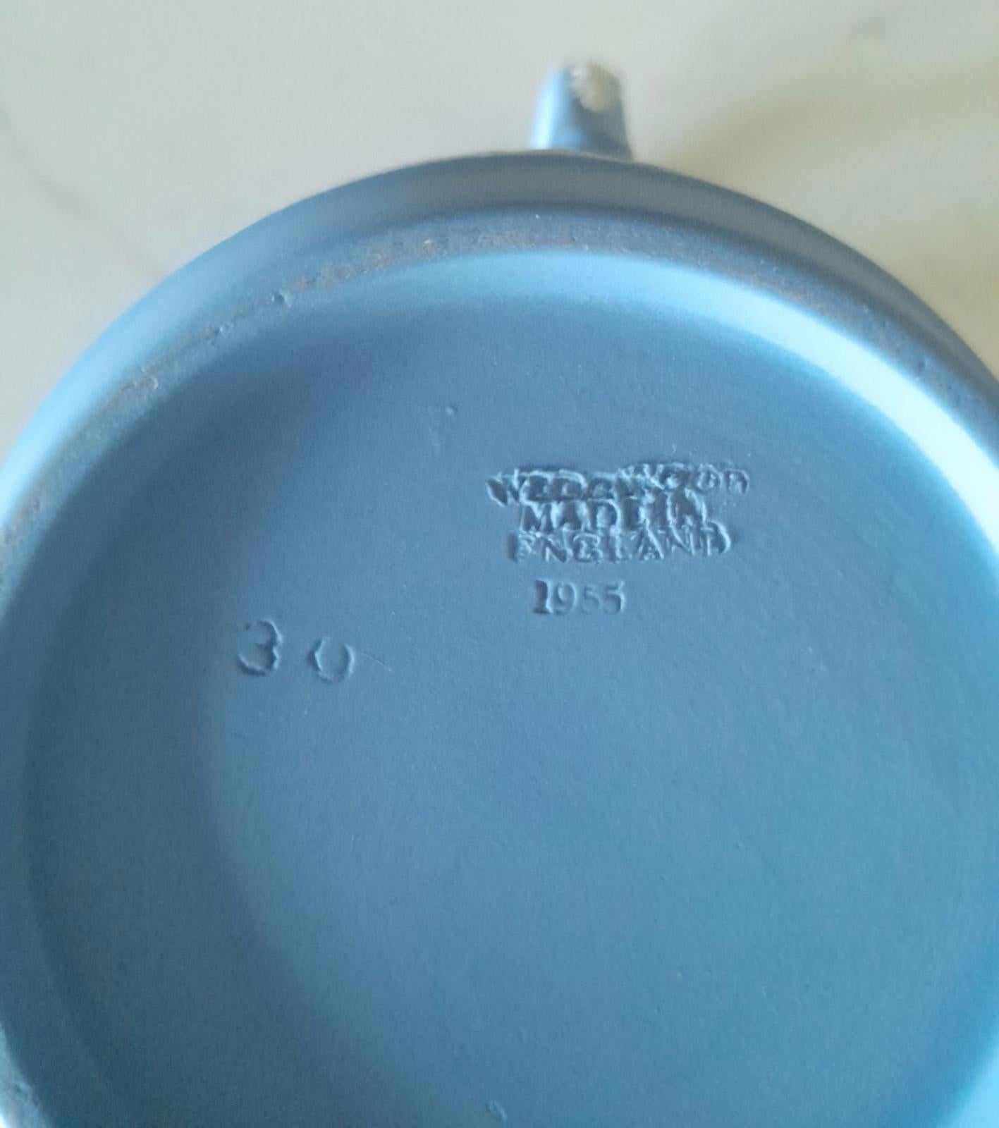 Wedgewood Jasperware blue jug 5" tall