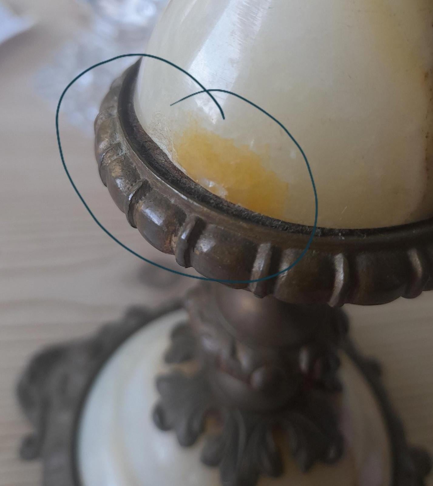 Brass and marble 4 arm candelabra with a central candleholder.