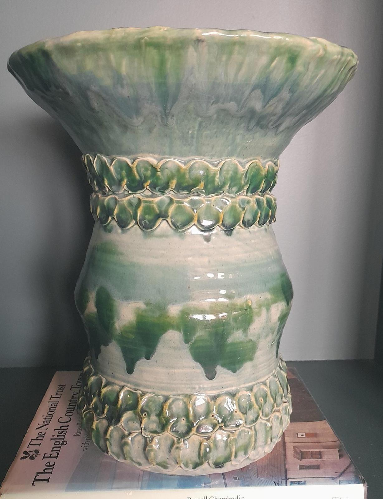Pitlochry large turquoise pottery vase - glazed