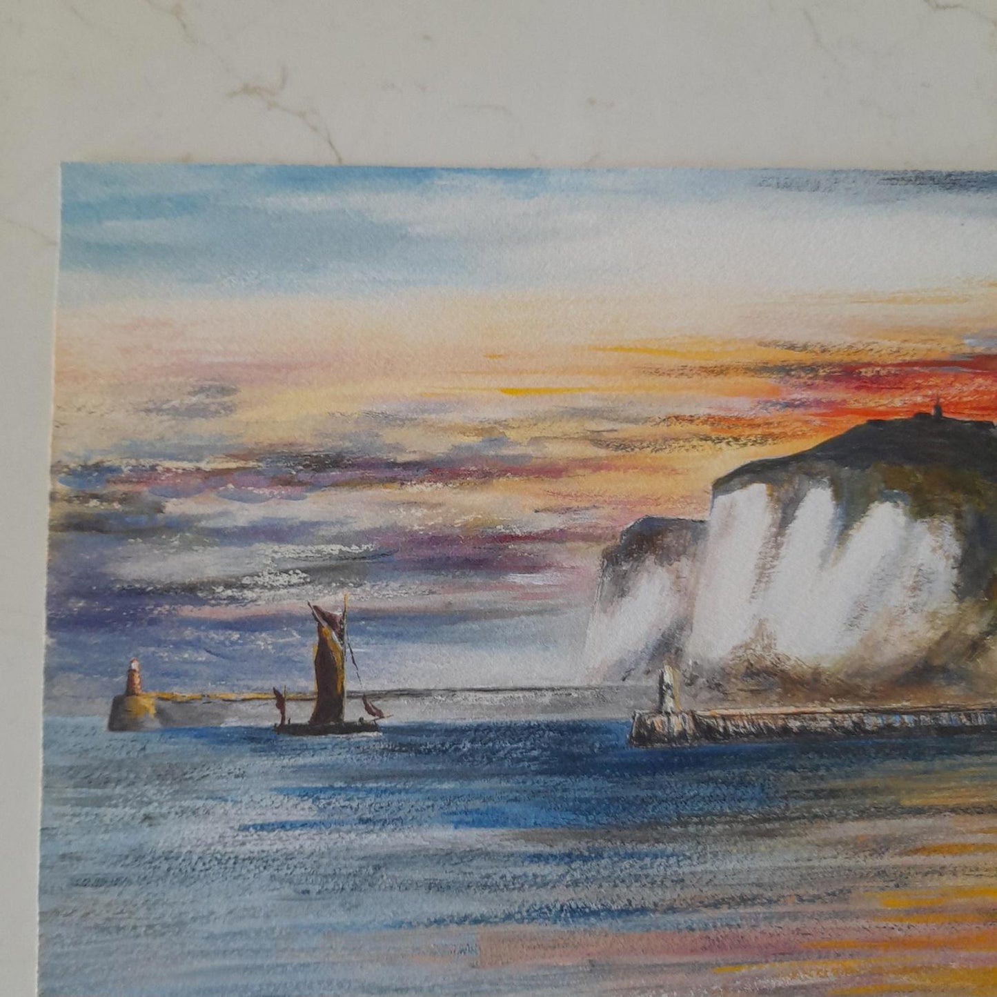 An original landscape painting of a coastal scene by the artist A F Akehurst.