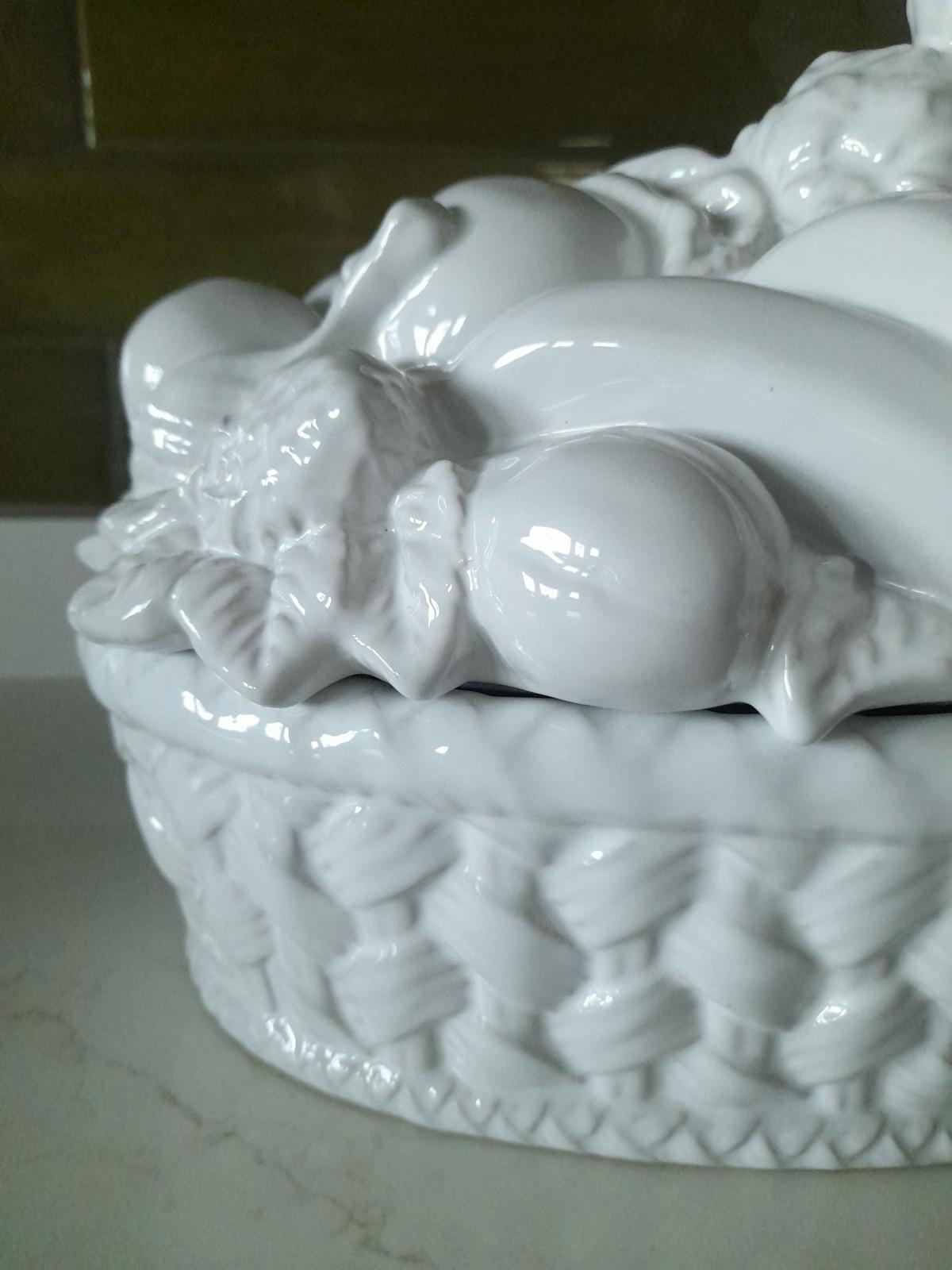 Bordallo Pinheiro large white fruit basket lidded dish