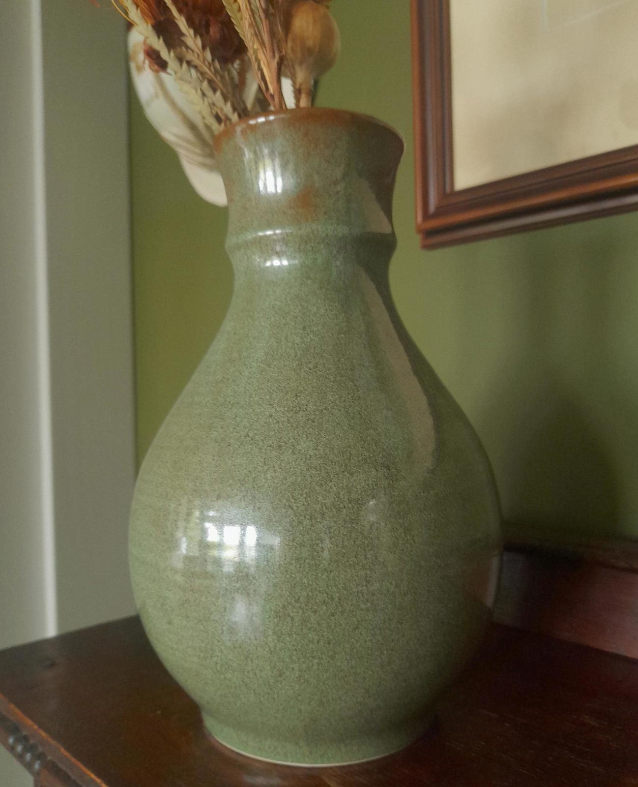 Prinknash green pottery vase 8.5" tall