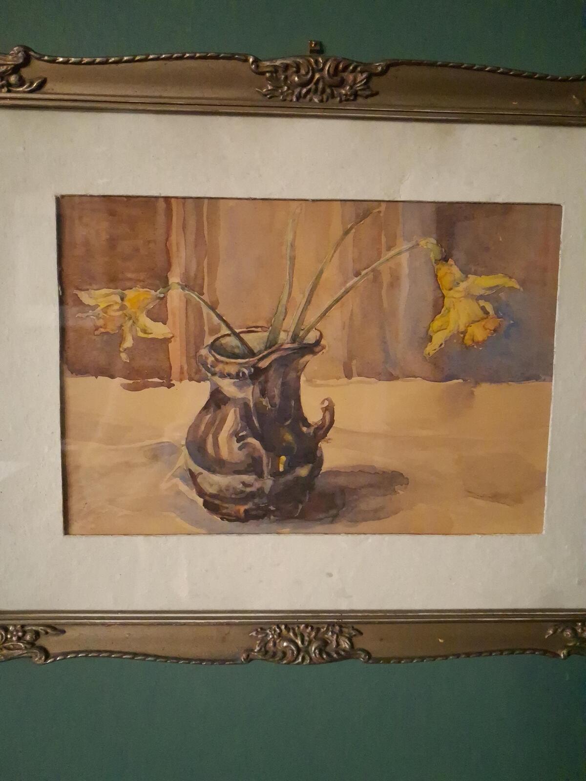 Framed watercolour in an ornate frame